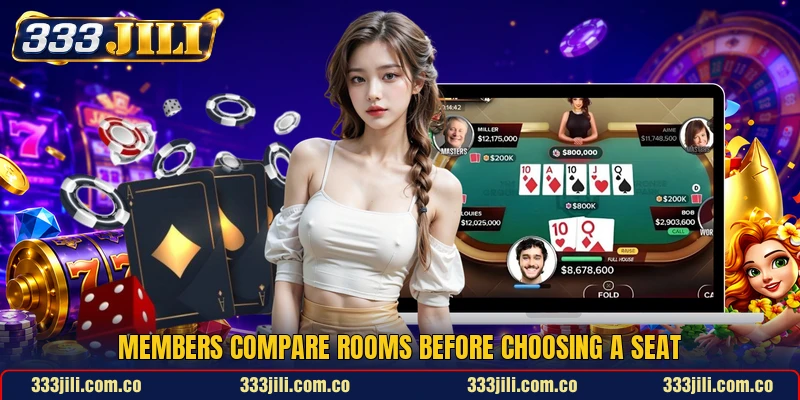 Members compare rooms before choosing a seat