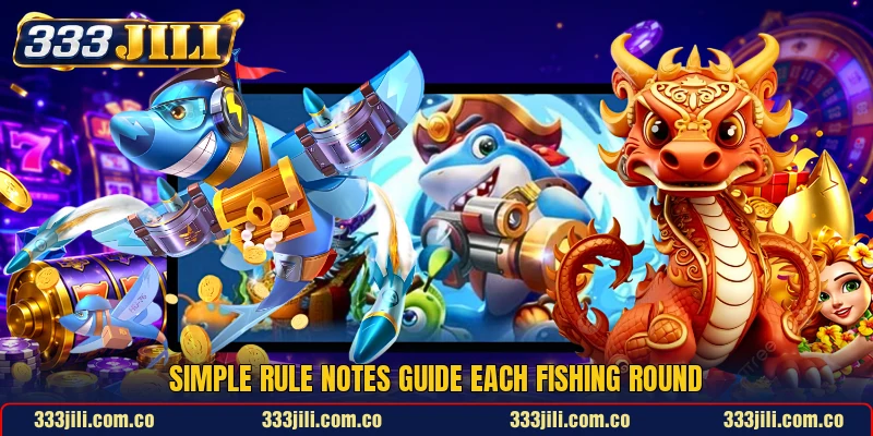 Simple rule notes guide each fishing round